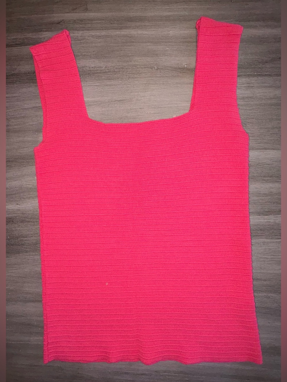 ANRABESS Womens Small Hot Pink Ribbed Square Neck Knit Tank Top Viscose